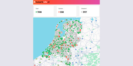 Huisartsinfo.nl helpt patiënten en huisartsen met actuele informatie over beschikbare praktijken. Illustratie: Huisartsinfo.nl