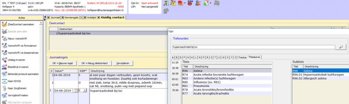 Voorbeeld van een pop-upscherm in een HIS waarin de huisarts de relevante ICPC-code kan aanklikken