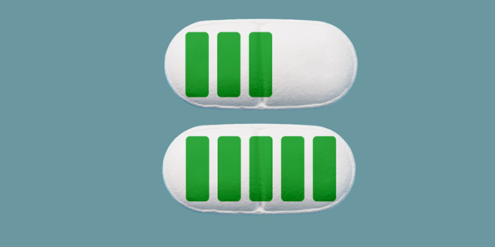 Illustratie van pillen met batterijstreepjes